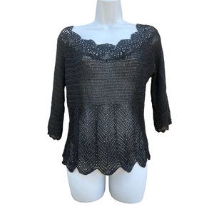 NWT Bette Sung  Black Crochet Sweater Womens Size M Top Ladies New